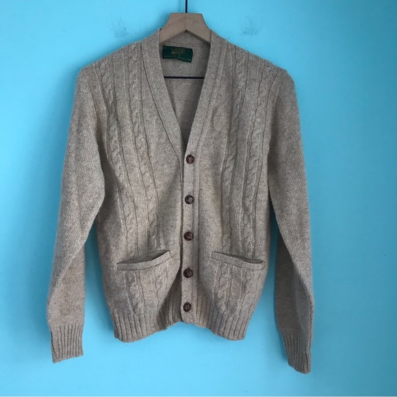 Jantzen Sweaters - Country Square Jantzen Vintage Cable Chunky Wool Sweater Grandpa Cardigan USA S